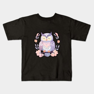 Sleeping owl art, pastel colors Kids T-Shirt